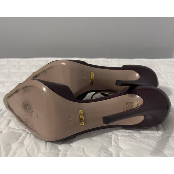 Gucci Coline Studded T-Strap Pumps Burgundy Gold Spikes Leather 40.5 Italy - Picture 7 of 15